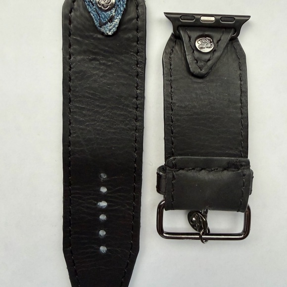 Authentic Upcycled Denim GG /Black Leather J/H with Gucci Ribbon Keeper, size 3 - Picture 2 of 4